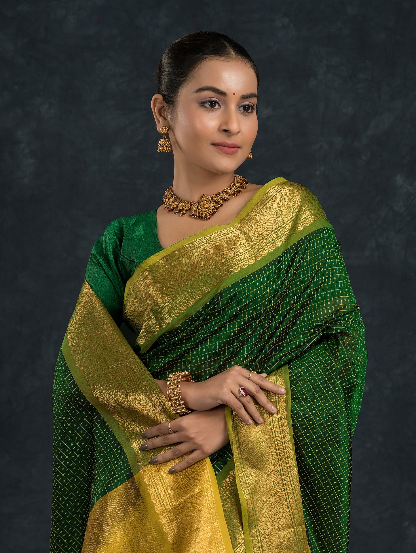 Handloom Korvai Silk Cotton Saree  |  Moss Green