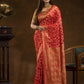 Geometric woven design Silk blend Saree | Classic Red