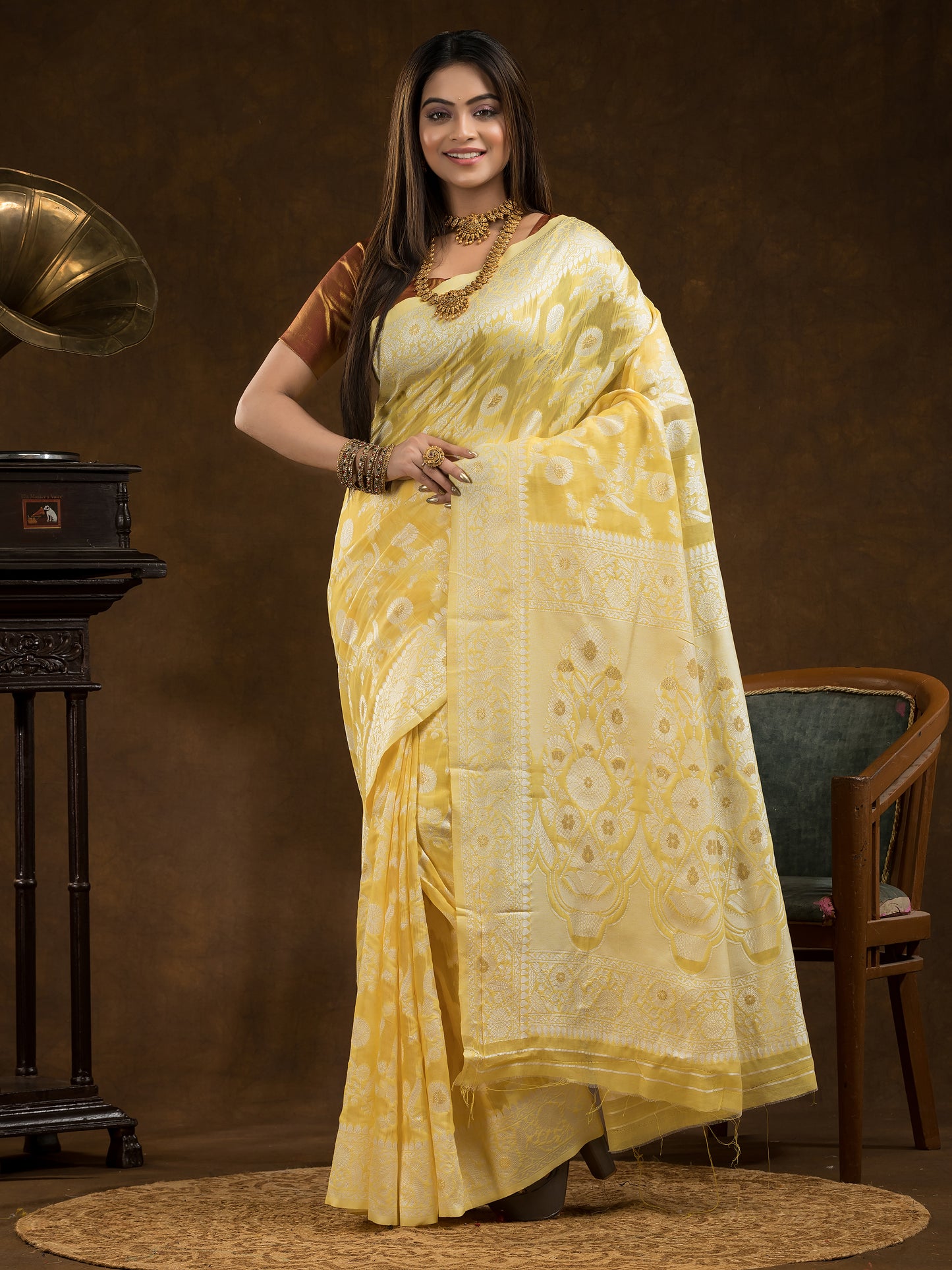 Chanderi Cotton Ethnic Motifs Saree | Pale Yellow
