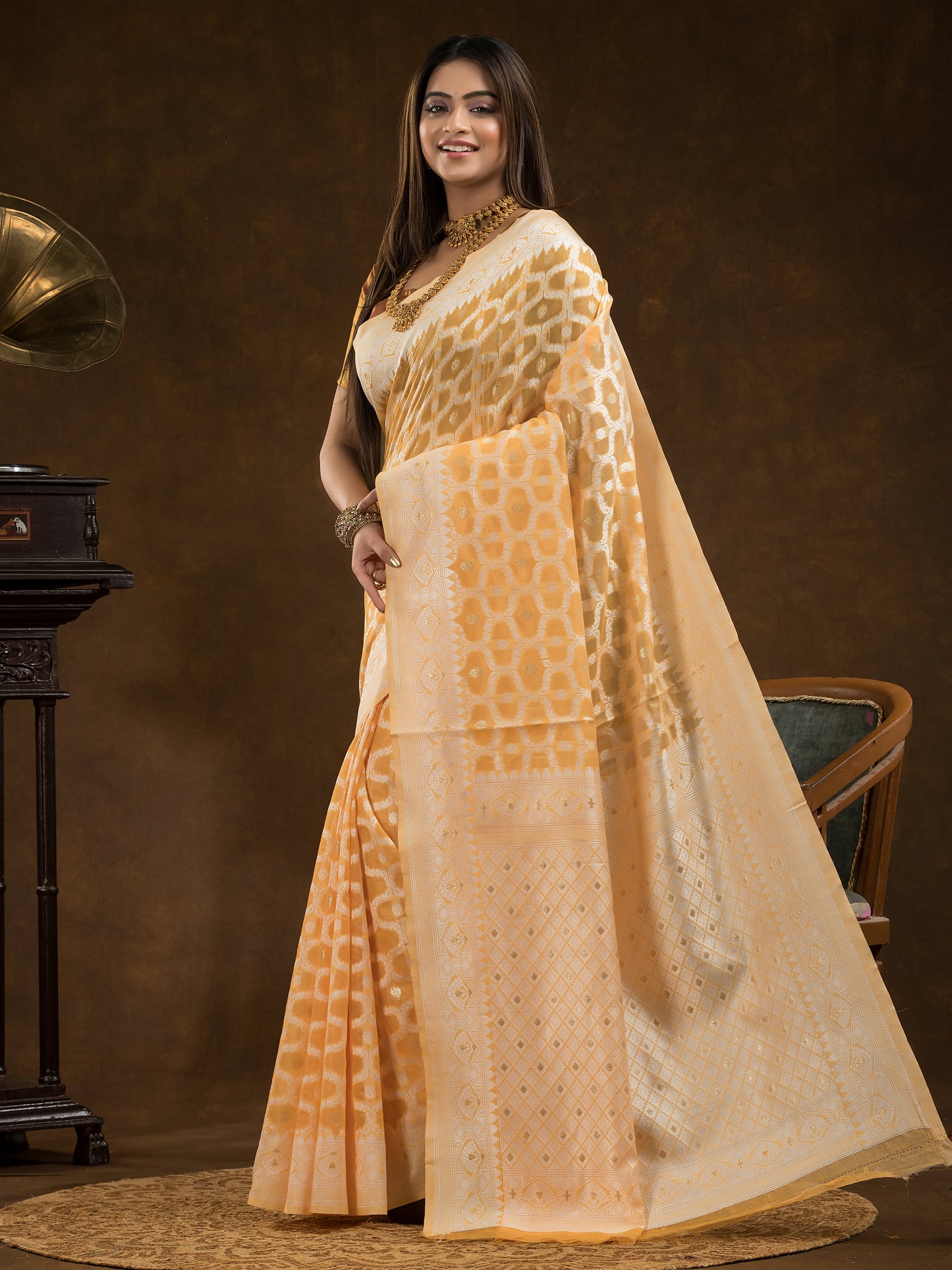 Chanderi Cotton Ethnic Motifs Saree | Mustard Yellow