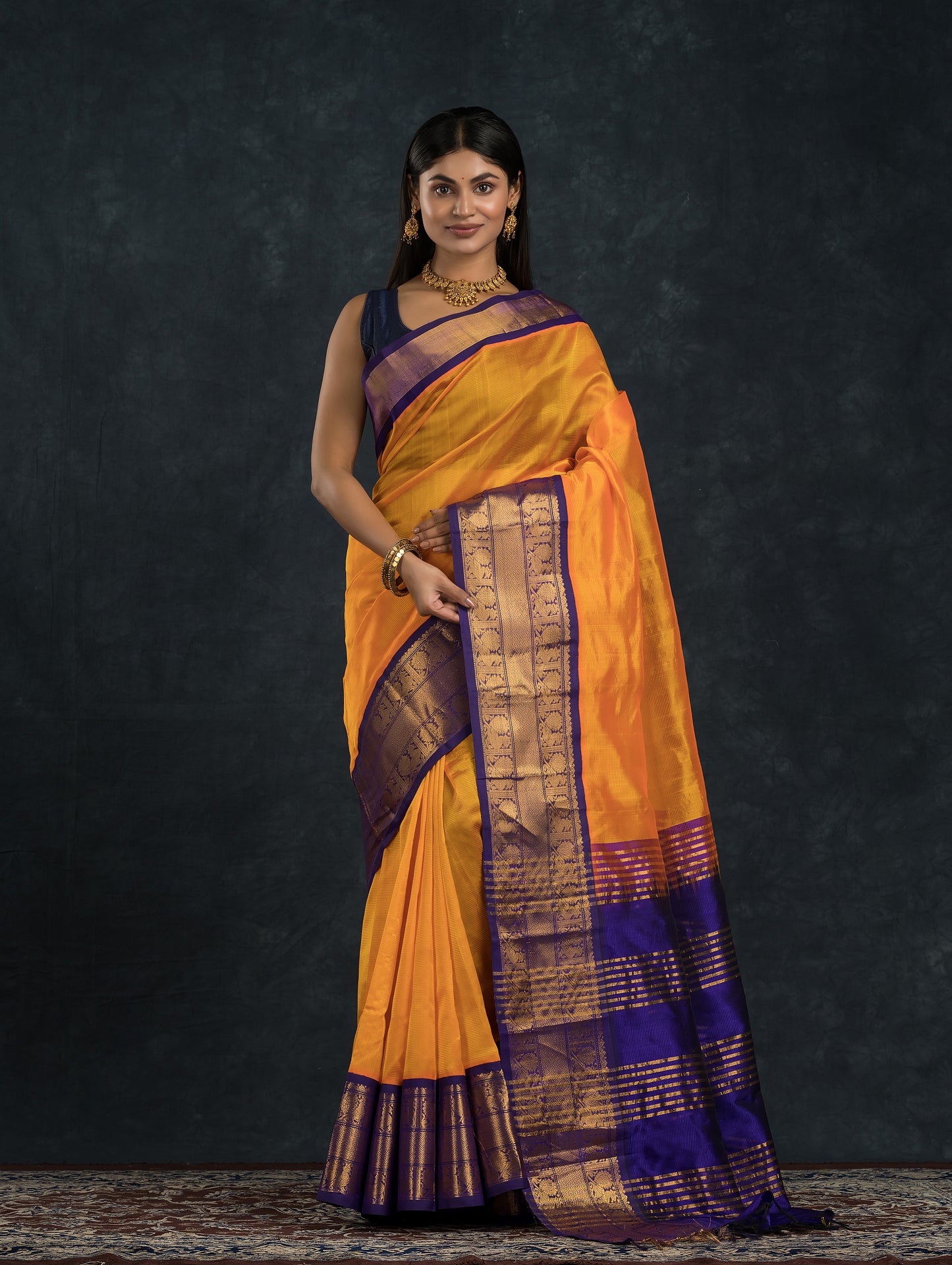 Handloom Korvai Silk Cotton Saree  |  Mustard Yellow