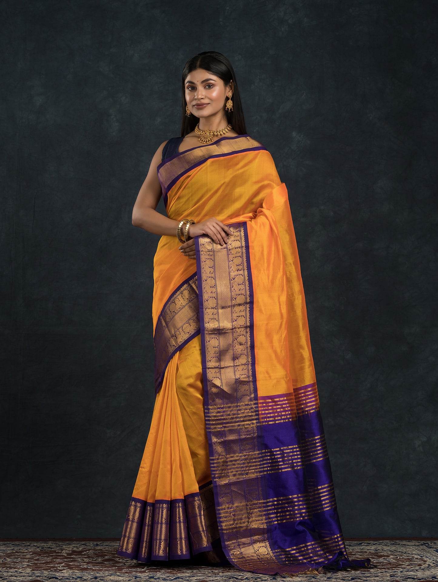Handloom Korvai Silk Cotton Saree  |  Mustard Yellow