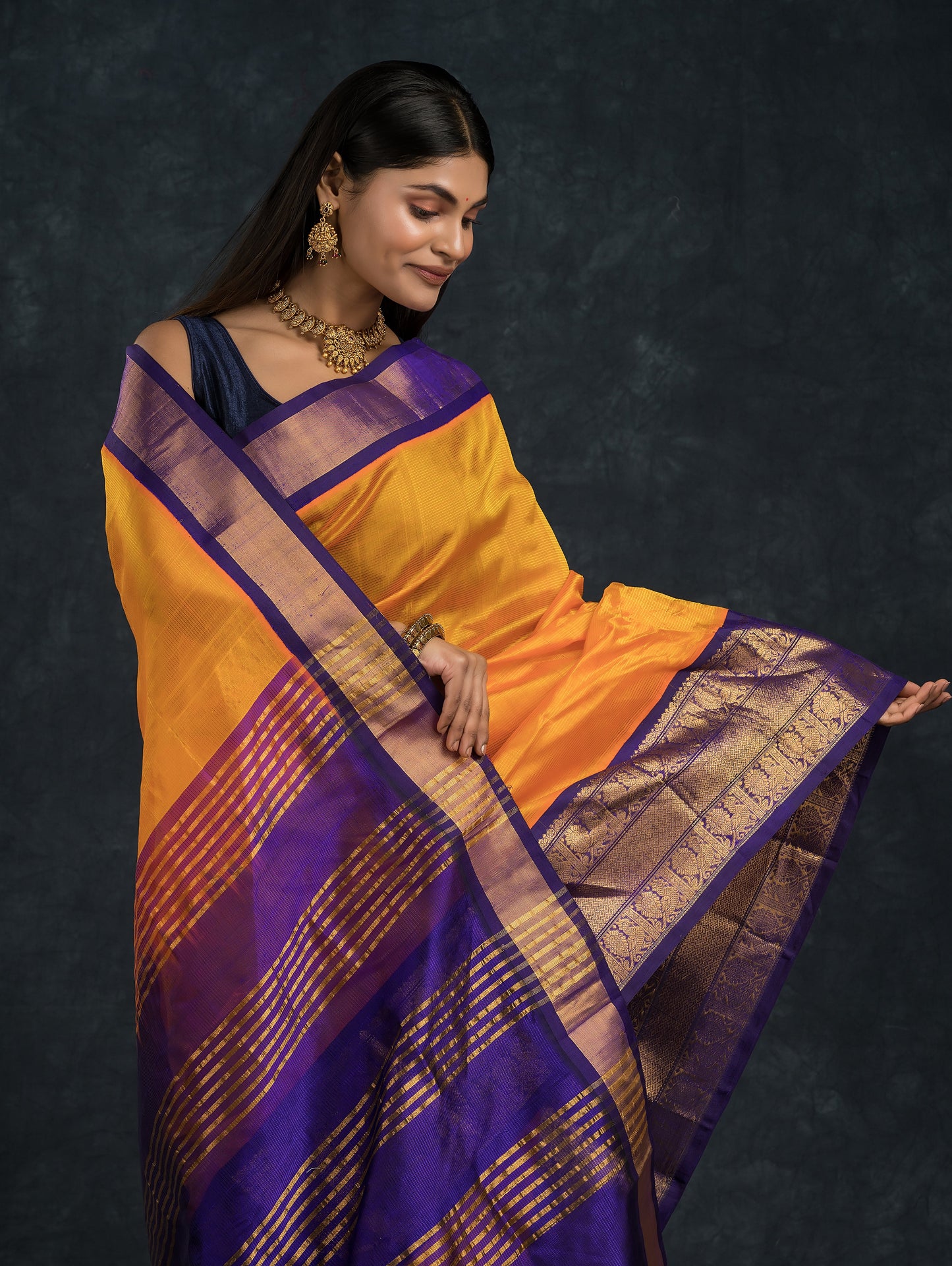Handloom Korvai Silk Cotton Saree  |  Mustard Yellow