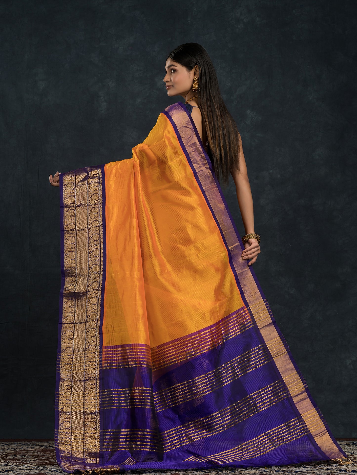 Handloom Korvai Silk Cotton Saree  |  Mustard Yellow