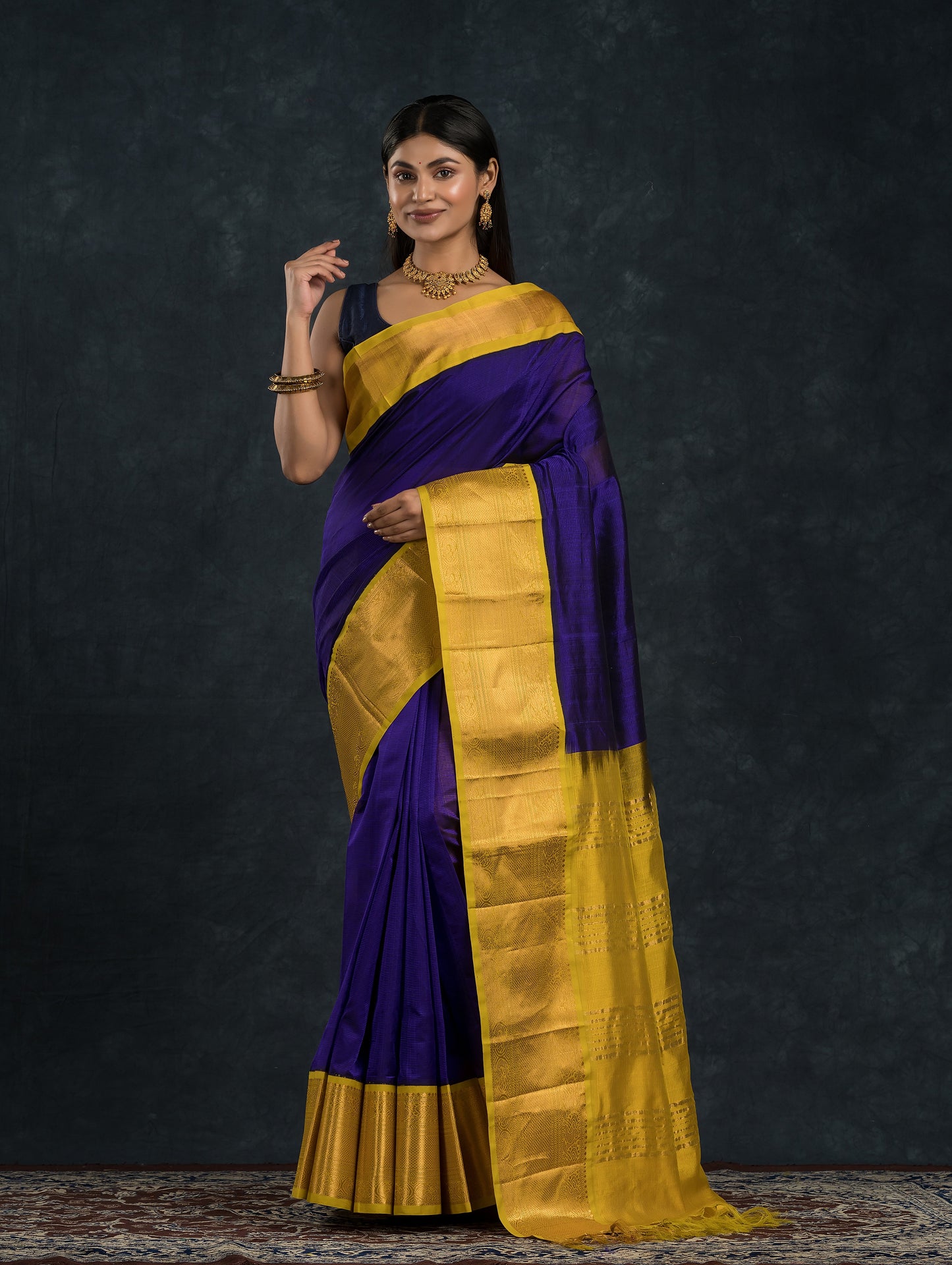 Handloom Korvai Silk Cotton Saree  |  Navy Blue