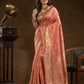 Floral woven design Silk blend Jacquard Saree | Peach Pink
