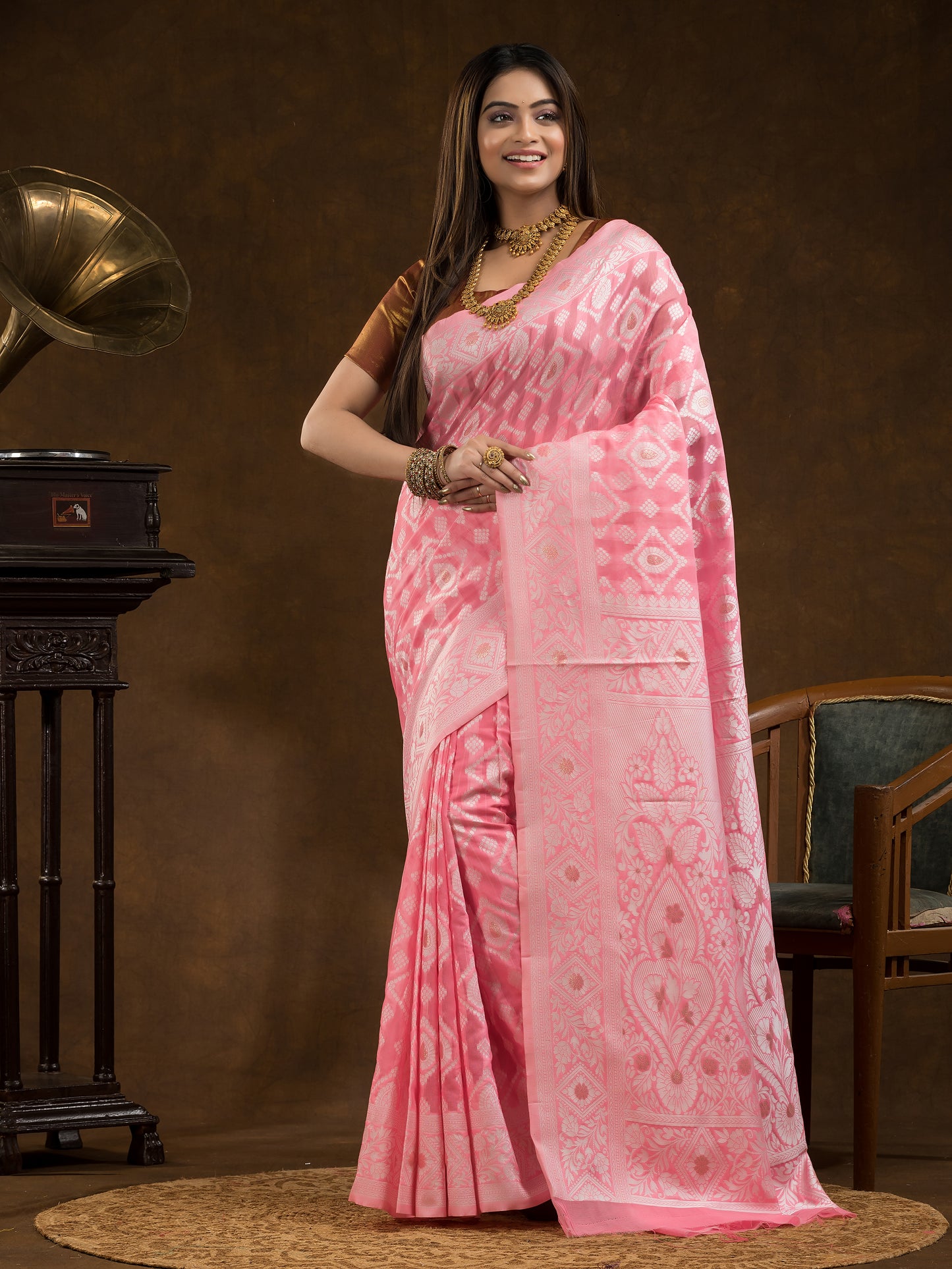 Chanderi Cotton Ethnic Motifs Saree | Rose Pink