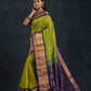 Handloom Korvai Silk Cotton Saree  |  Lime Green