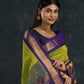 Handloom Korvai Silk Cotton Saree  |  Lime Green