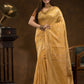 Floral woven design Silk blend Jacquard Saree | Golden Yellow