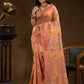 Floral woven design Silk blend Jacquard Saree | Peach Pink