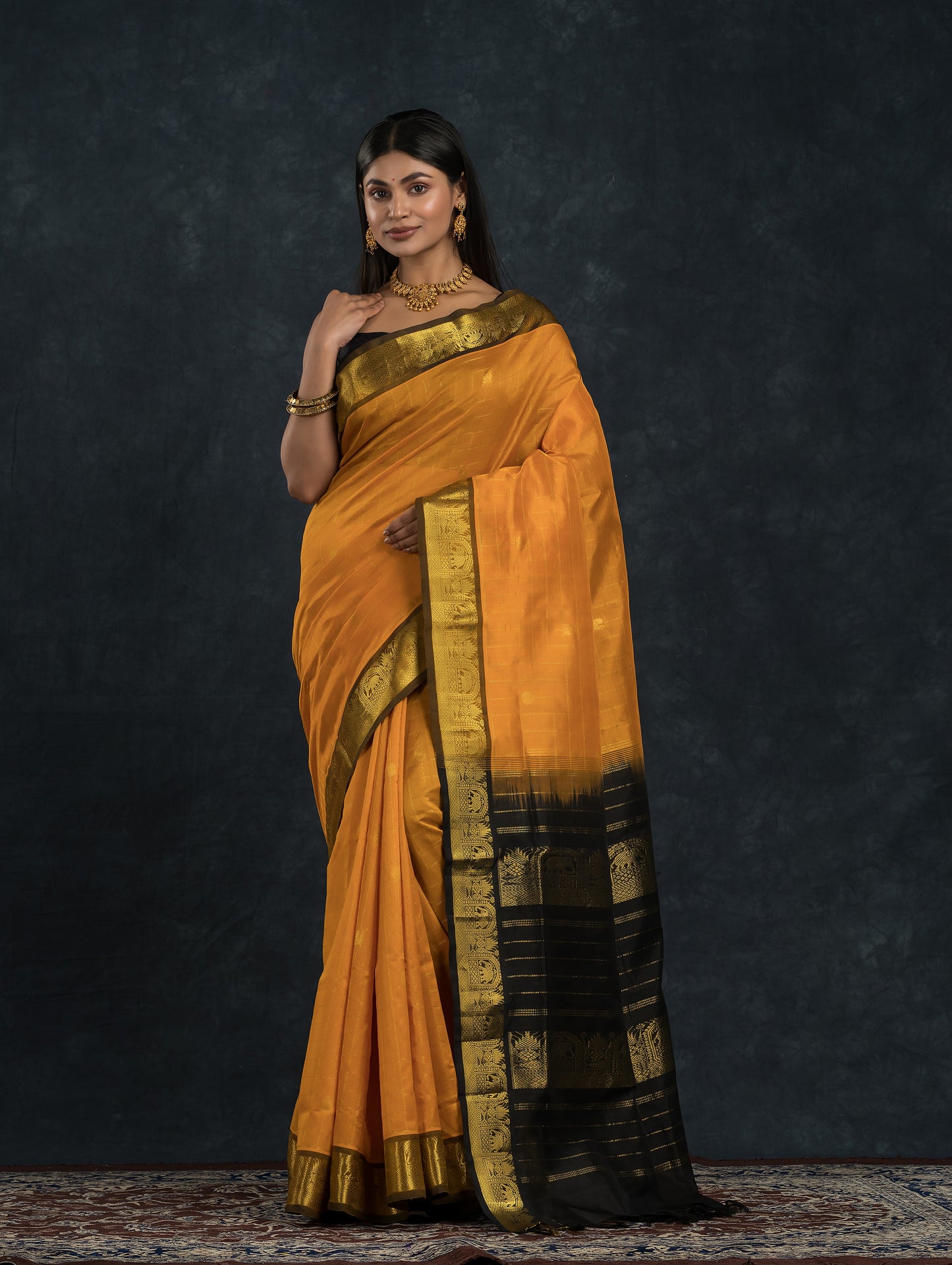 Handloom Korvai Silk Cotton Saree  |  Mustard Yellow