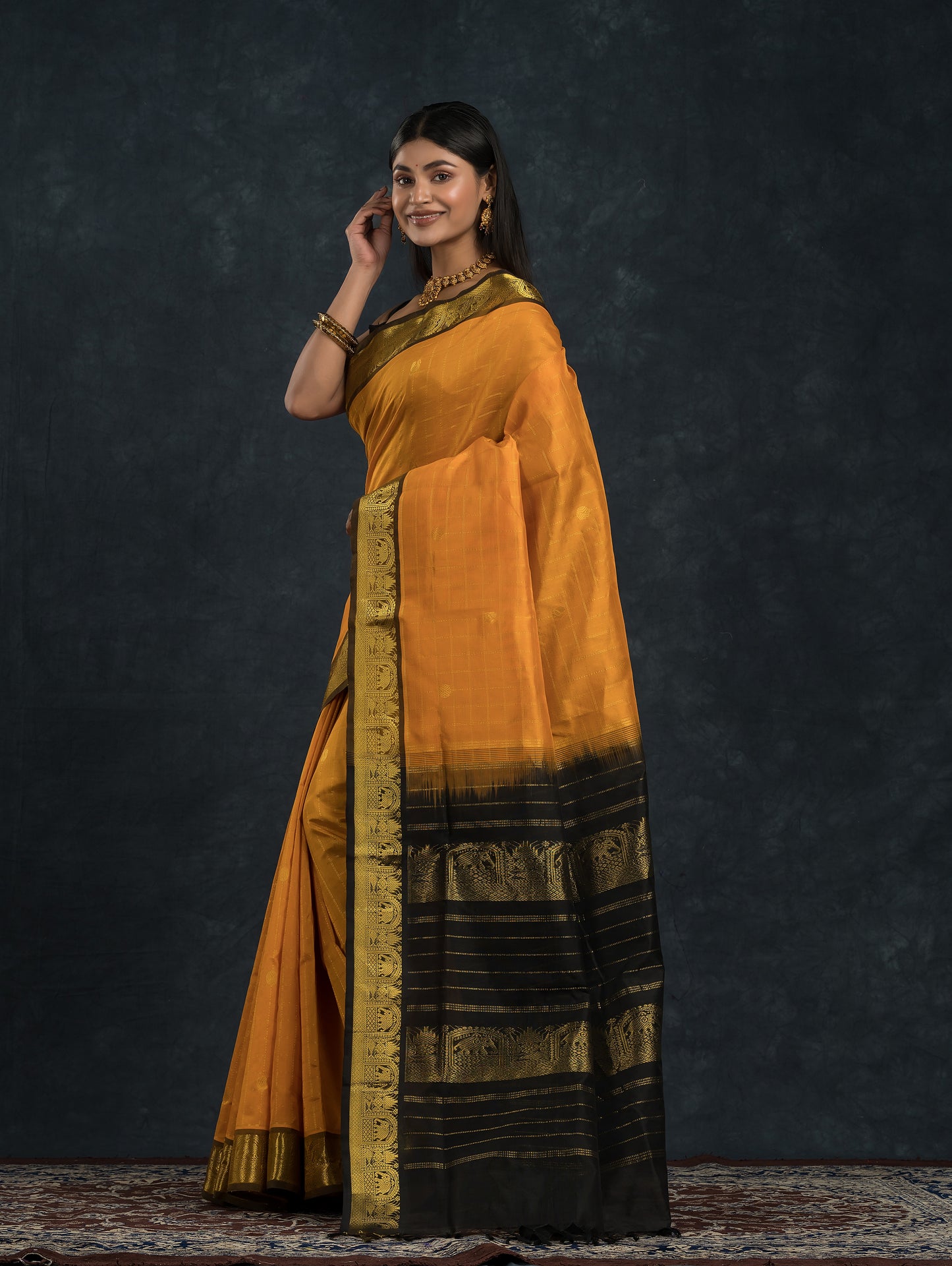 Handloom Korvai Silk Cotton Saree  |  Mustard Yellow