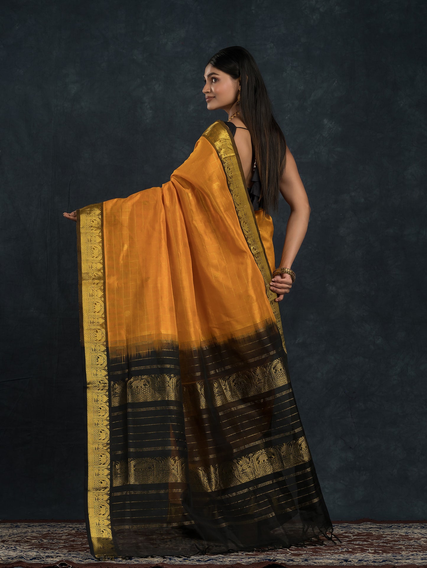 Handloom Korvai Silk Cotton Saree  |  Mustard Yellow