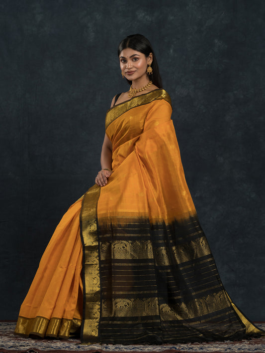 Pure Handloom Korvai Saree | Golden Yellow and Black