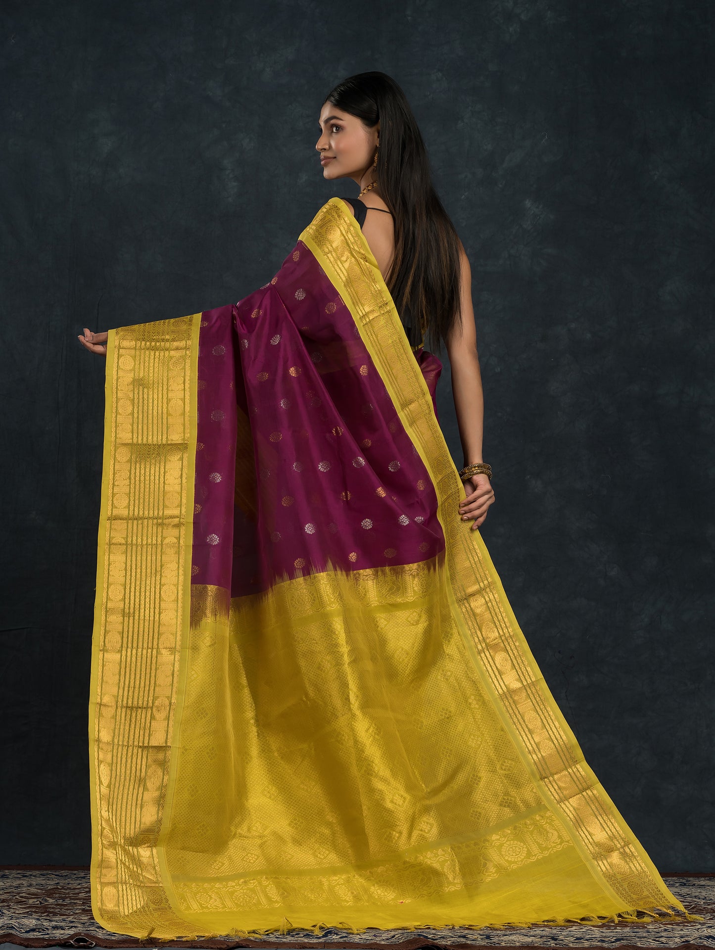 Pure Handloom Korvai Saree | Grape Purple and Golden Yellow