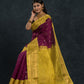 Pure Handloom Korvai Saree | Grape Purple and Golden Yellow