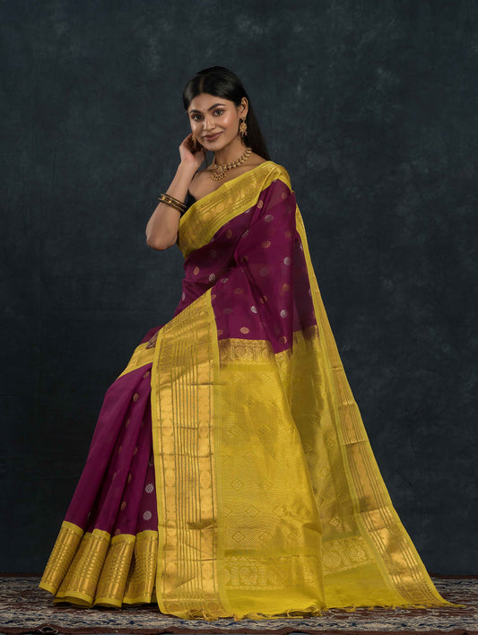 Handloom Korvai Silk Cotton Saree  |  Grape Purple