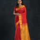 Handloom Korvai Silk Cotton Saree  |  Classic Red
