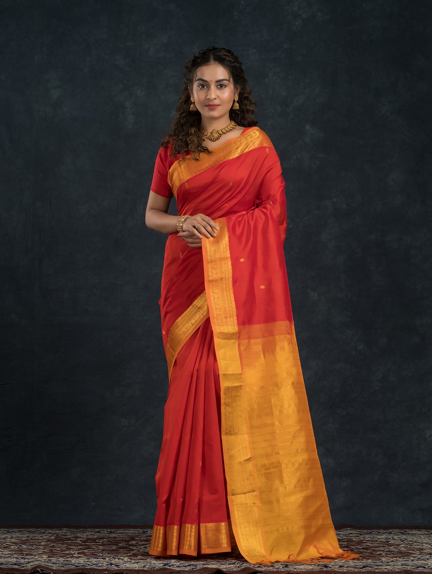 Handloom Korvai Silk Cotton Saree  |  Classic Red