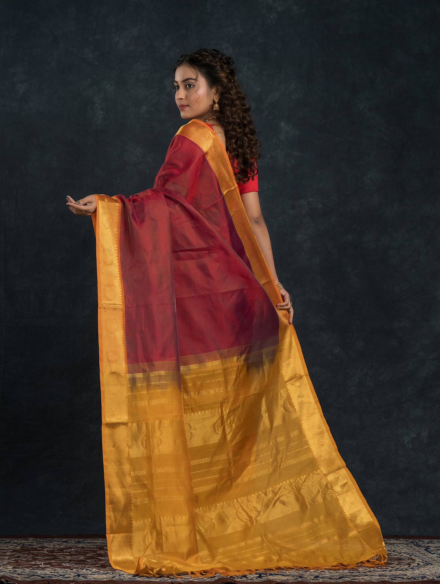 Handloom Korvai Silk Cotton Saree  |  Brick Red