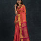 Handloom Korvai Silk Cotton Saree  |  Watermelon Pink