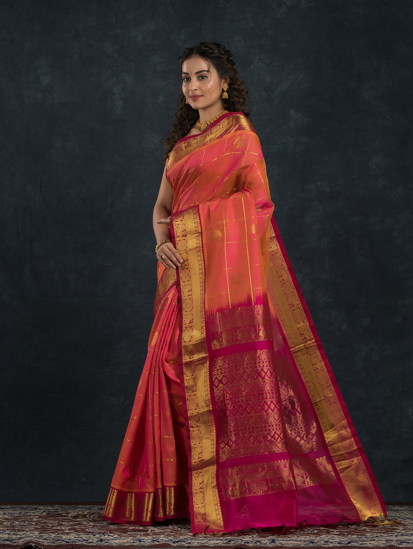 Handloom Korvai Silk Cotton Saree  |  Watermelon Pink