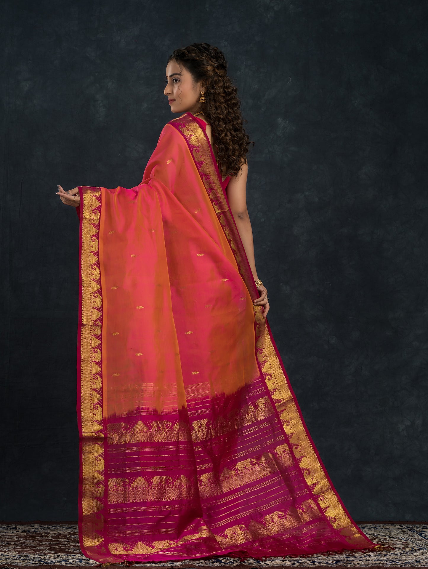 Handloom Korvai Silk Cotton Saree  |  Watermelon Pink