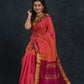 Handloom Korvai Silk Cotton Saree  |  Watermelon Pink