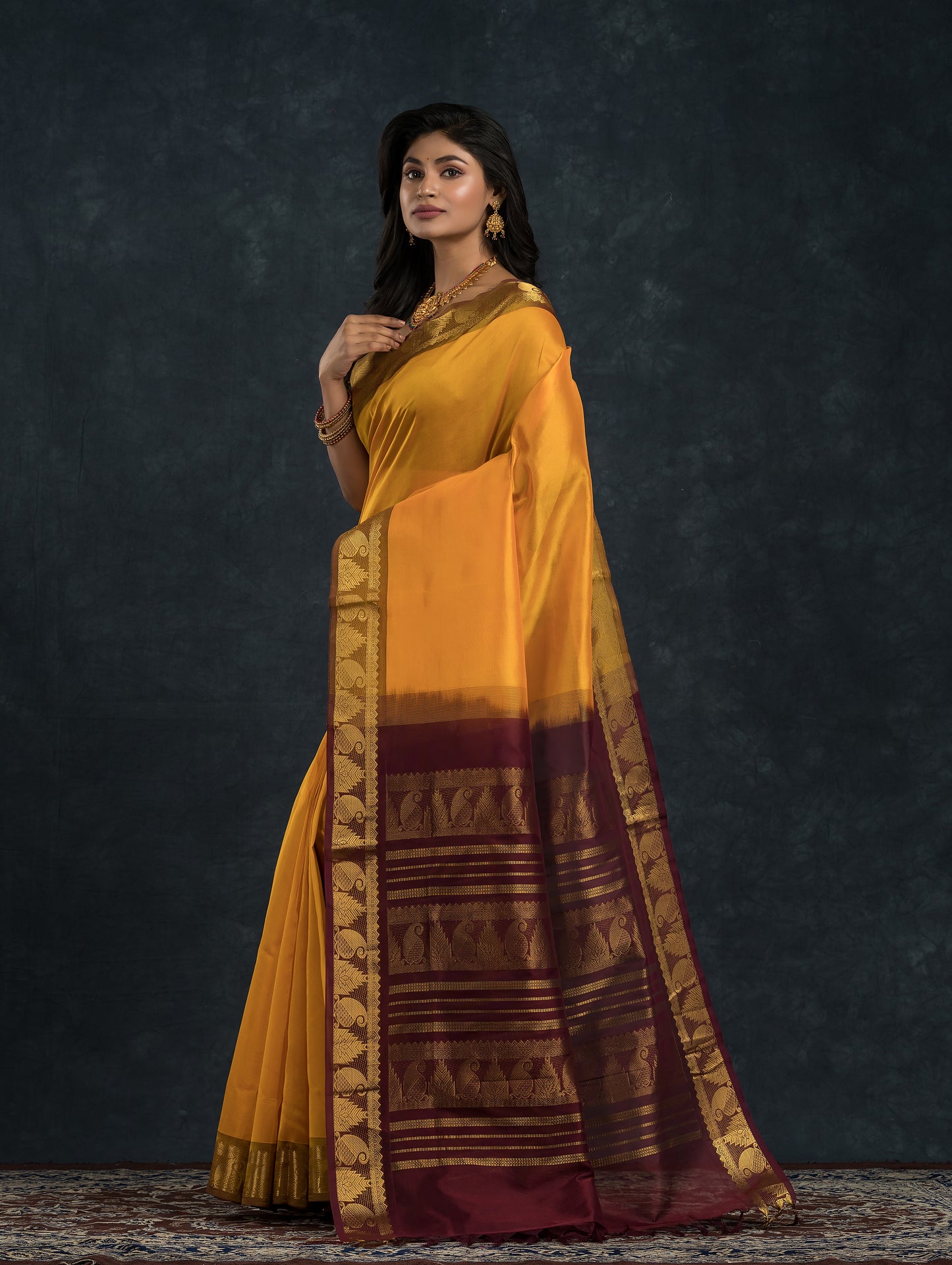 Handloom Korvai Silk Cotton Saree  |  Mustard Yellow