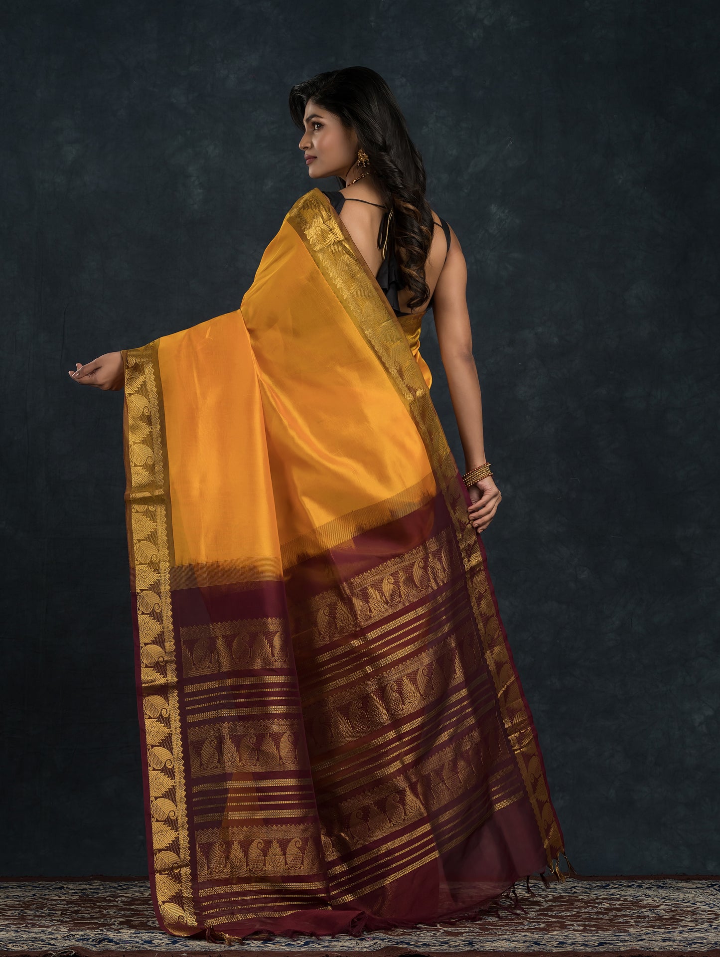 Handloom Korvai Silk Cotton Saree  |  Mustard Yellow