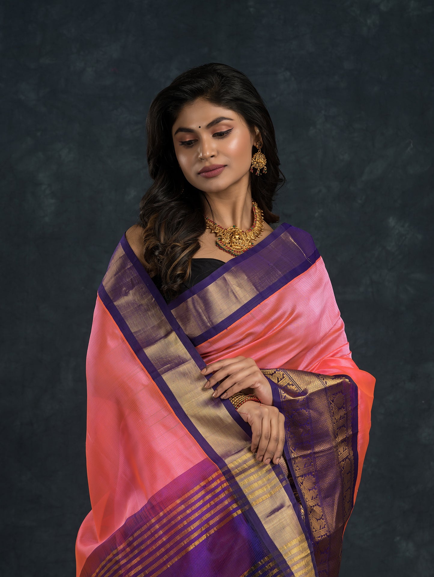 Handloom Korvai Silk Cotton Saree  |  Blush Pink