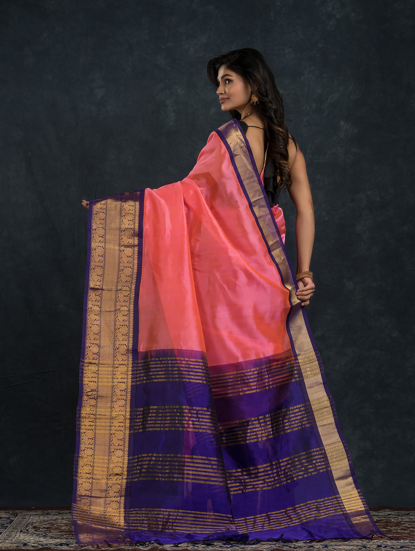 Pure Handloom Korvai Saree | Magenta Pink with Blue