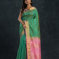 Handloom Korvai Silk Cotton Saree  |  Sea Green
