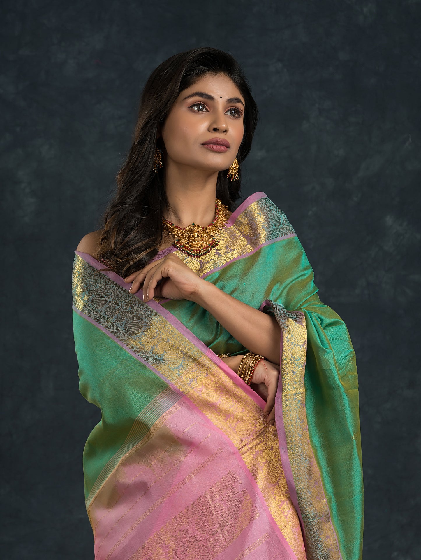 Handloom Korvai Silk Cotton Saree  |  Sea Green