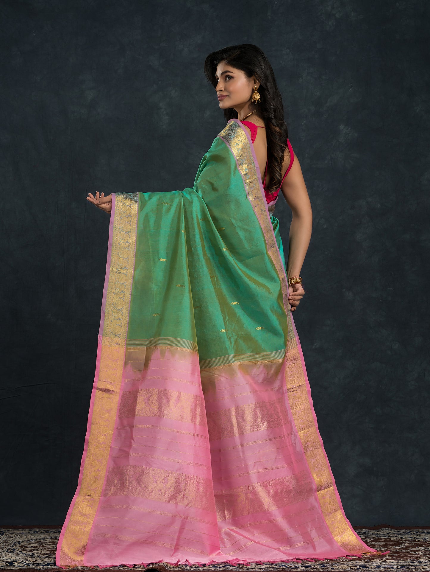 Handloom Korvai Silk Cotton Saree  |  Sea Green