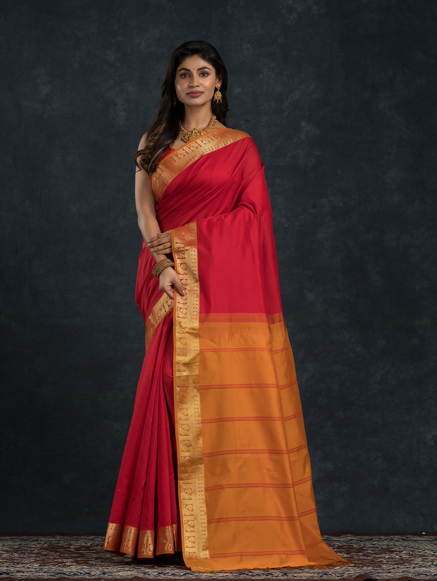 Handloom Korvai Silk Cotton Saree  |  Brick Red