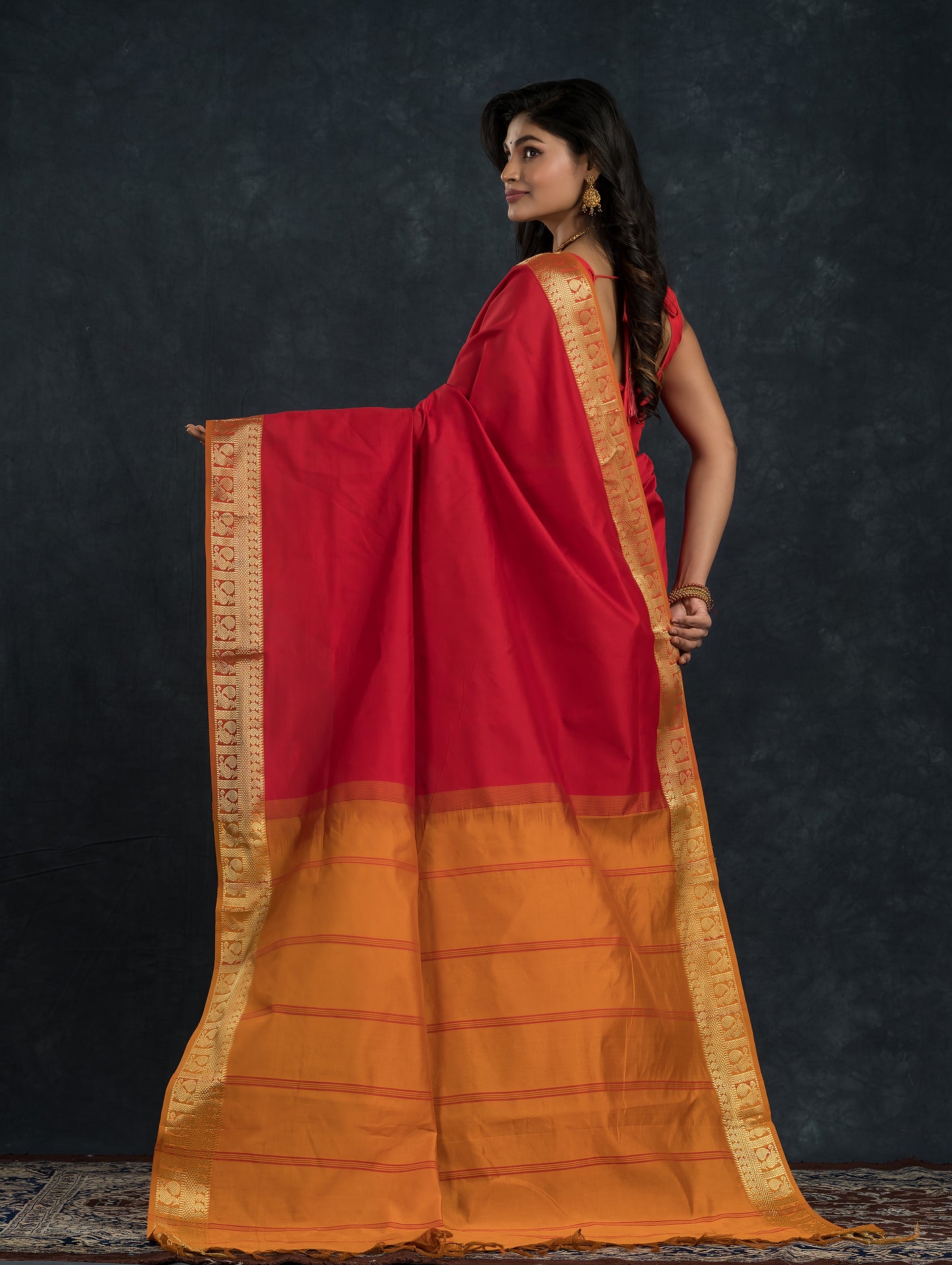 Handloom Korvai Silk Cotton Saree  |  Brick Red