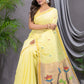Handwoven Pure Jamdani Linen Saree  |  Sun Yellow