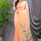 Handwoven Pure Jamdani Linen Saree  |  Peach Orange