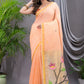 Handwoven Pure Jamdani Linen Saree  |  Peach Orange
