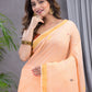 Handwoven Pure Jamdani Linen Saree  |  Peach Orange