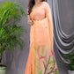 Handwoven Pure Jamdani Linen Saree  |  Peach Orange