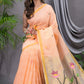 Handwoven Pure Jamdani Linen Saree  |  Peach Orange