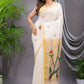 Handwoven Pure Jamdani Linen Saree  |  Warm Ivory