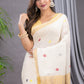 Handwoven Pure Jamdani Linen Saree  |  Warm Ivory