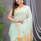 Handwoven Pure Jamdani Linen Saree  |  Sage Green