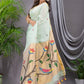 Handwoven Pure Jamdani Linen Saree  |  Sage Green