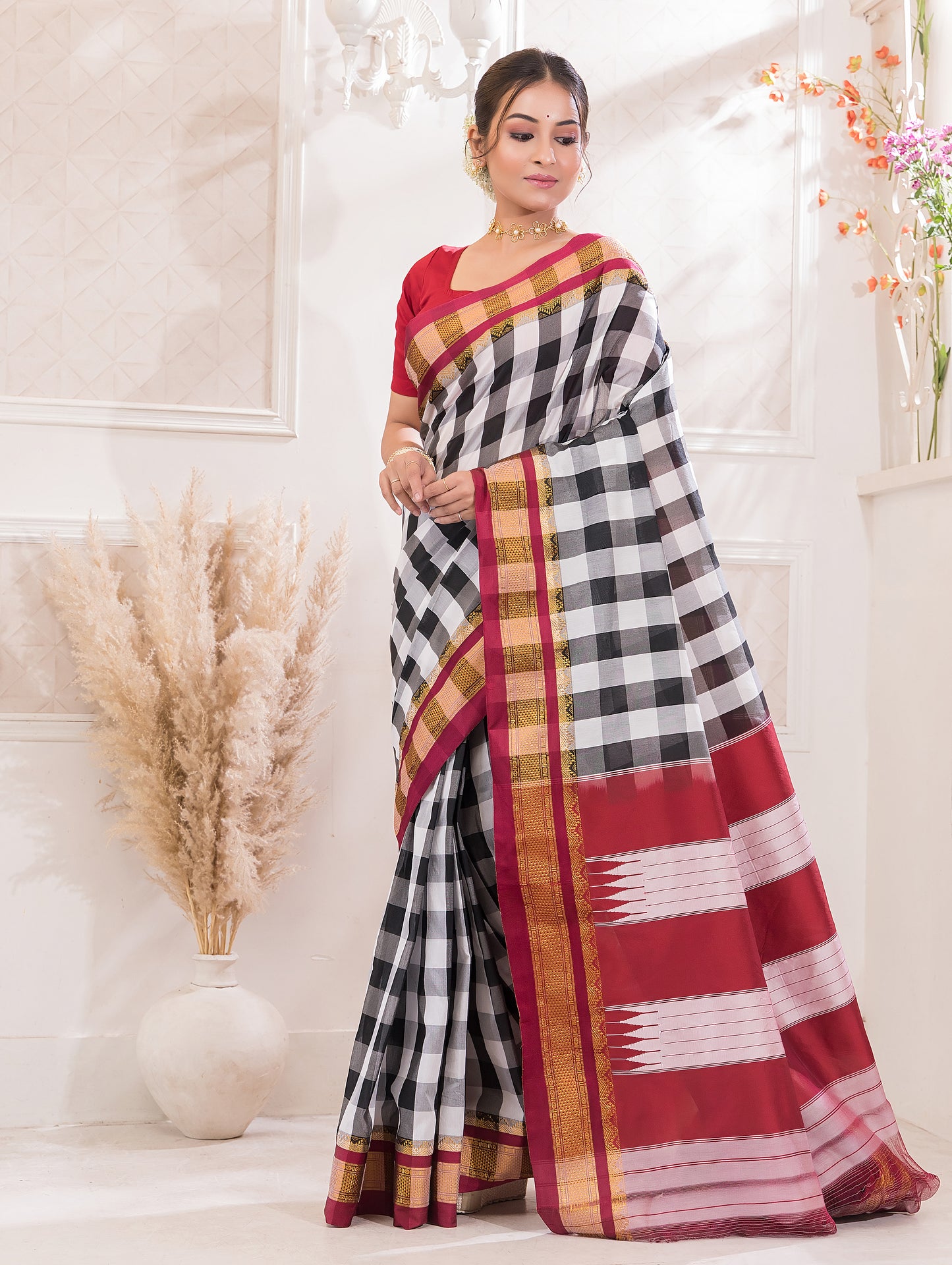 Ilkal Mercerized Cotton Saree with Maroon & Zari Border - 030