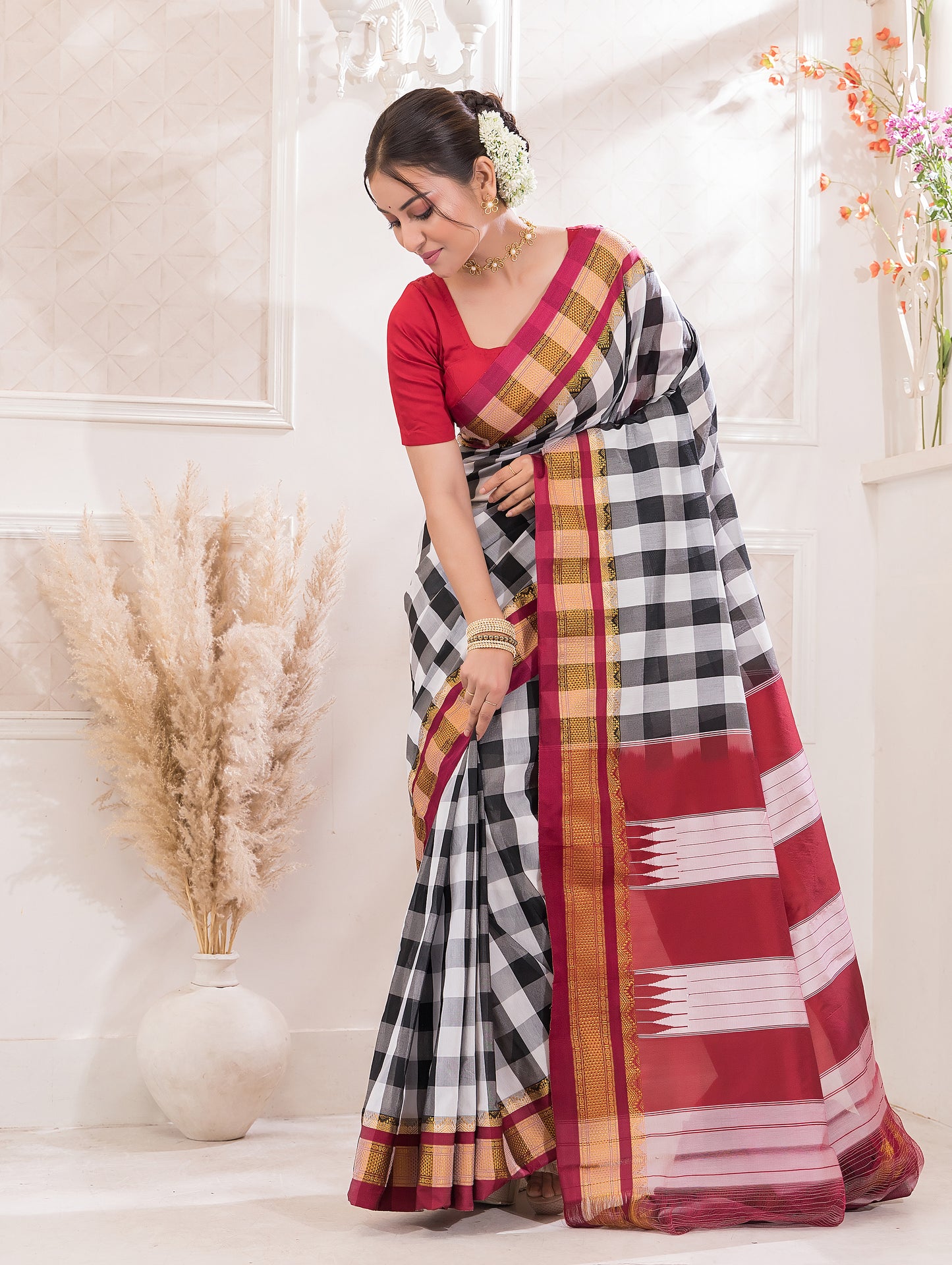 Ilkal Mercerized Cotton Saree with Maroon & Zari Border - 030